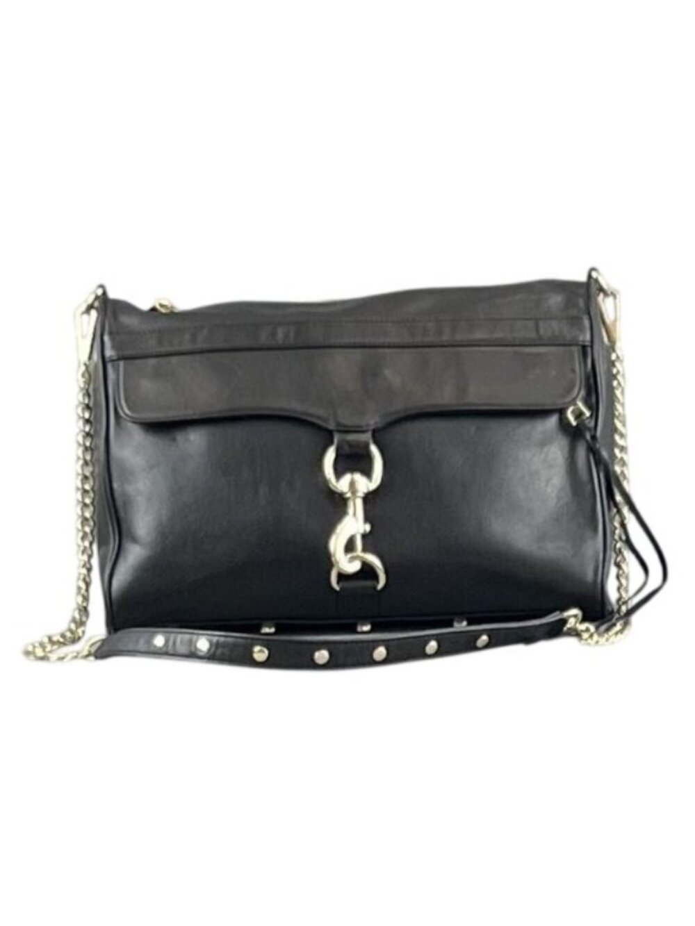 Rebecca Minkoff Black Leather Crossbody Bag  Gold Chain Strap Polka Dot Lining